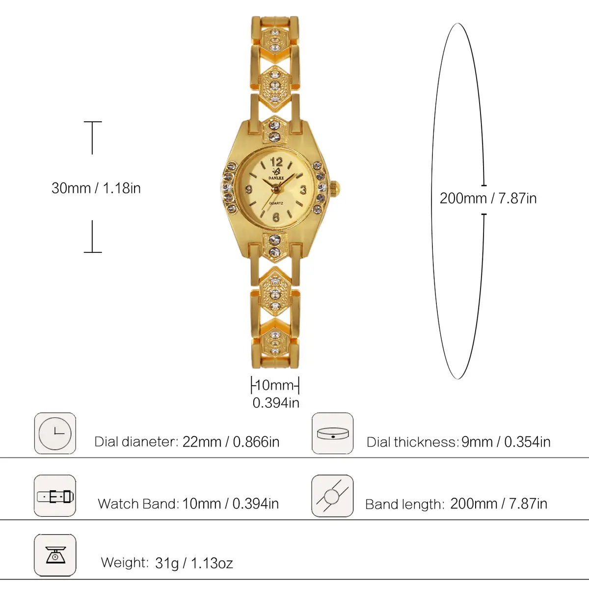 Gold Crystal Bracelet Watch Set for Women — feature 1