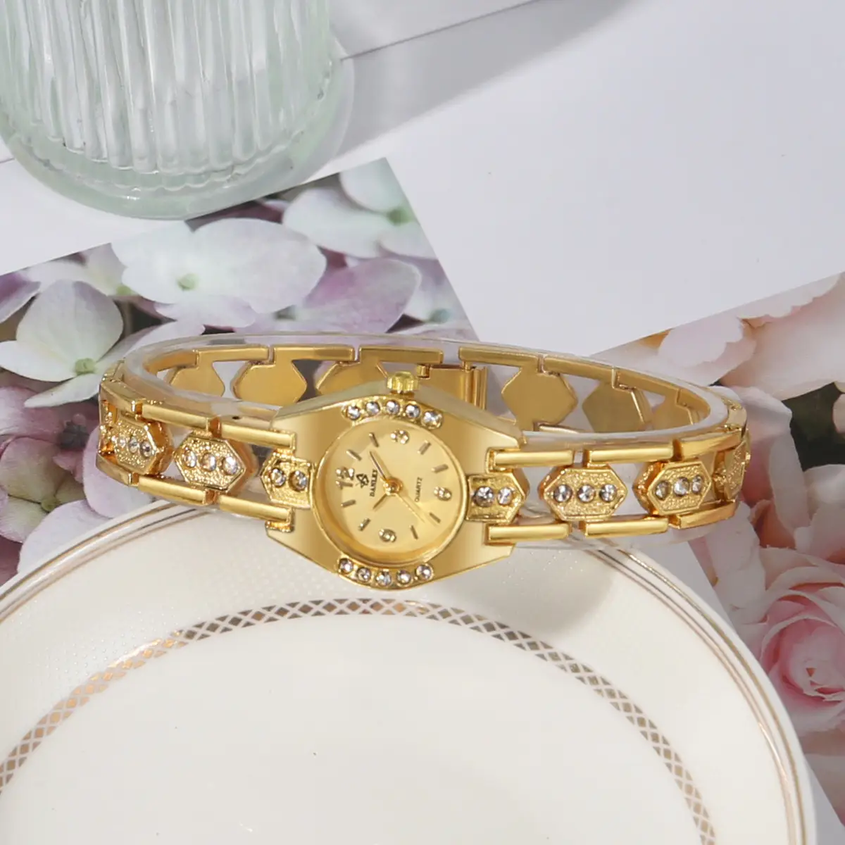 Gold Crystal Bracelet Watch Set for Women — feature 12