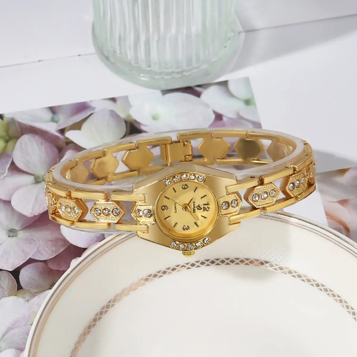 Gold Crystal Bracelet Watch Set for Women — feature 13