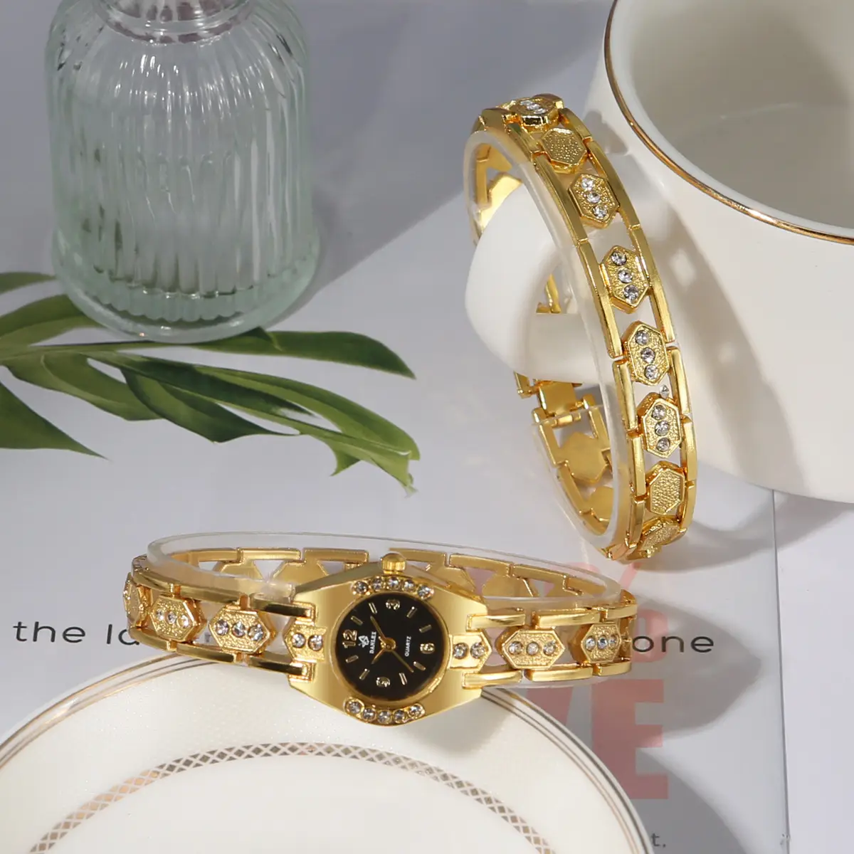 Gold Crystal Bracelet Watch Set for Women — feature 22