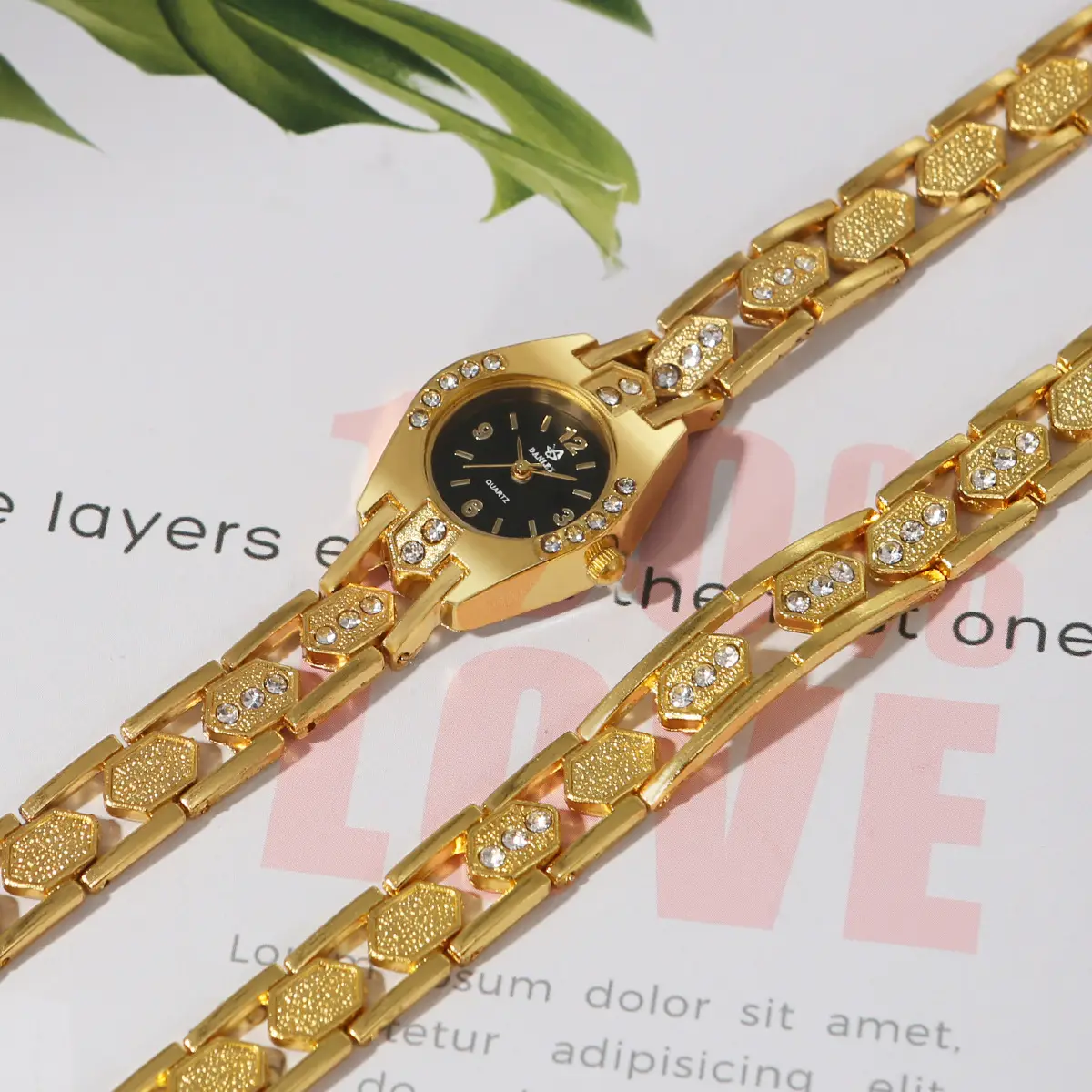 Gold Crystal Bracelet Watch Set for Women — feature 25