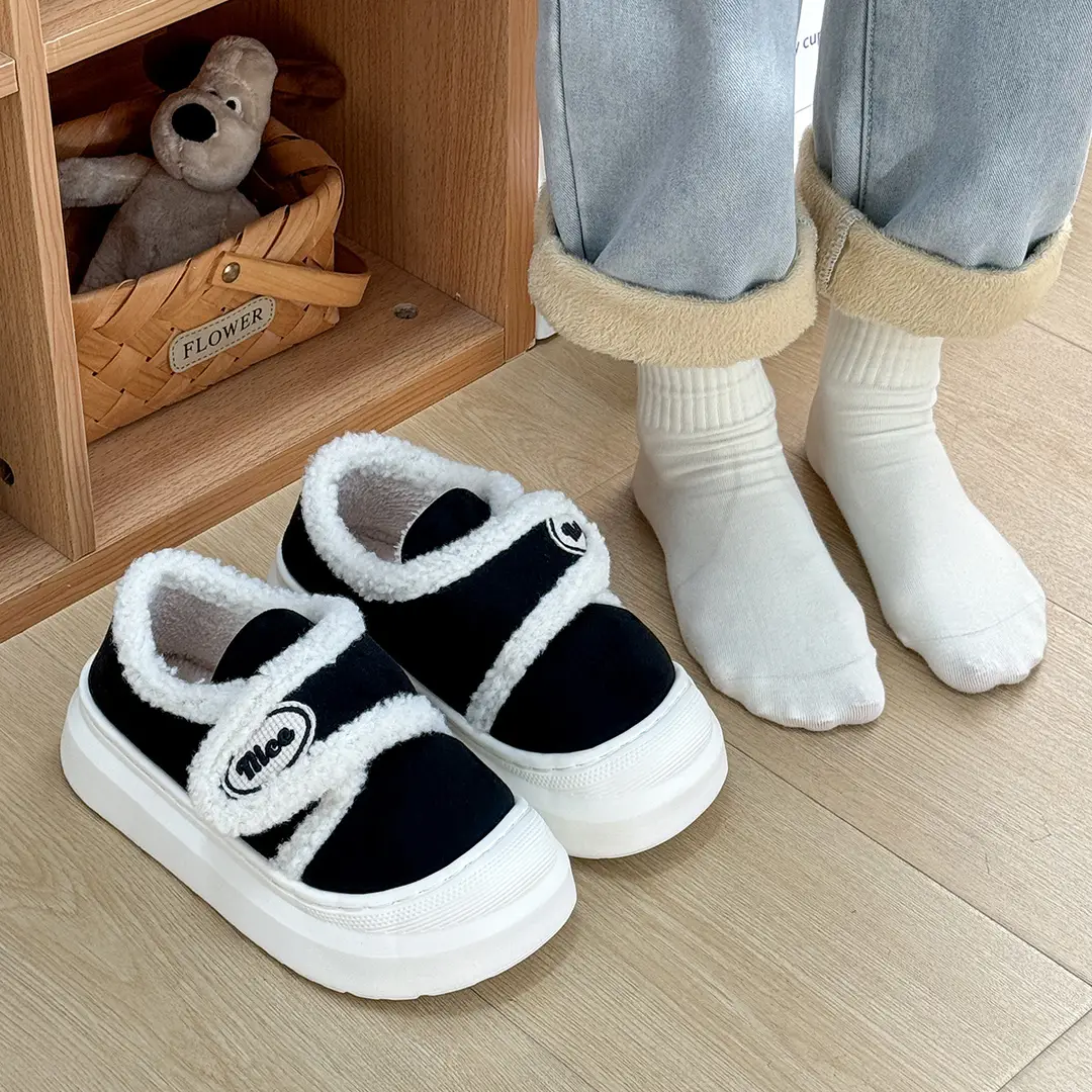 Velcro Cotton Slippers Women's Autumn and Winter Indoor Bag-heeled Cotton Shoes Warm Household Non-slip Mao Mao Cotton Slippers for Men - Image 5