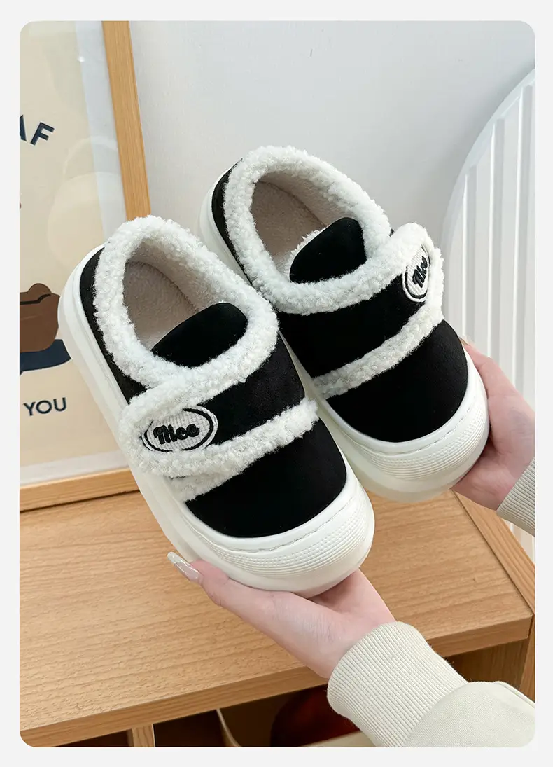Velcro Cotton Slippers Women's Autumn and Winter Indoor Bag-heeled Cotton Shoes Warm Household Non-slip Mao Mao Cotton Slippers for Men — feature 36