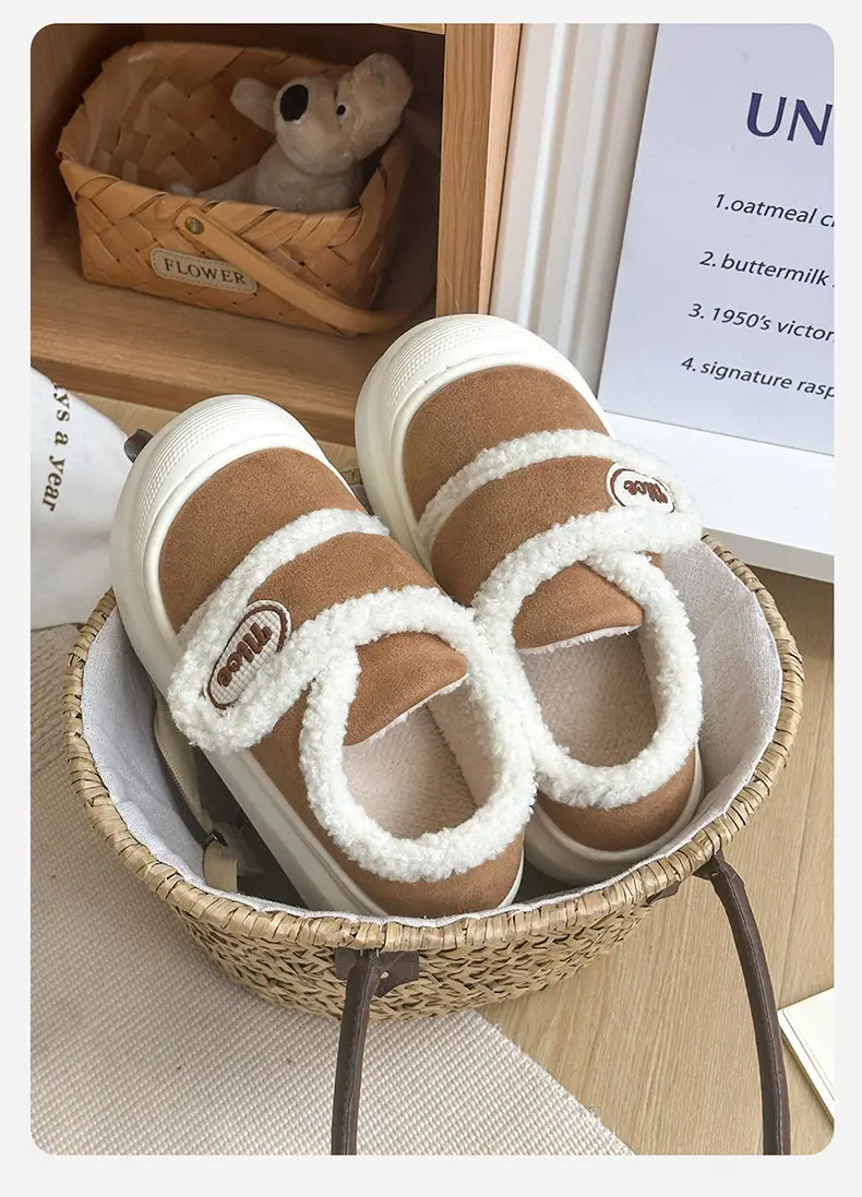 Velcro Cotton Slippers Women's Autumn and Winter Indoor Bag-heeled Cotton Shoes Warm Household Non-slip Mao Mao Cotton Slippers for Men — feature 37
