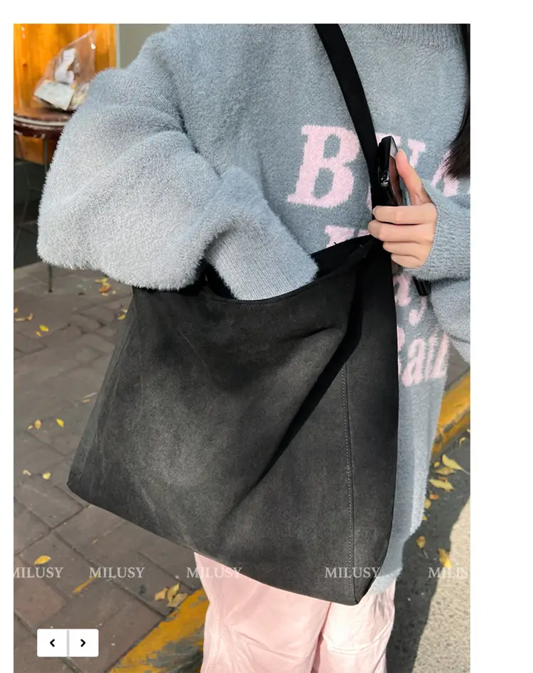 Vintage Woolen Shoulder Bag Women's Casual Large Capacity Tote — feature 10