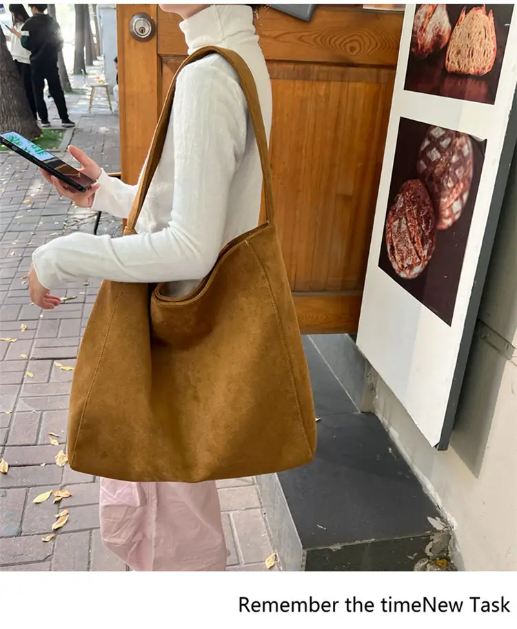 Vintage Woolen Shoulder Bag Women's Casual Large Capacity Tote — feature 12