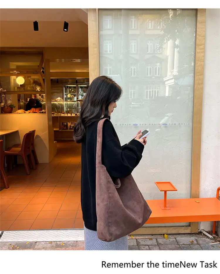 Vintage Woolen Shoulder Bag Women's Casual Large Capacity Tote — feature 24