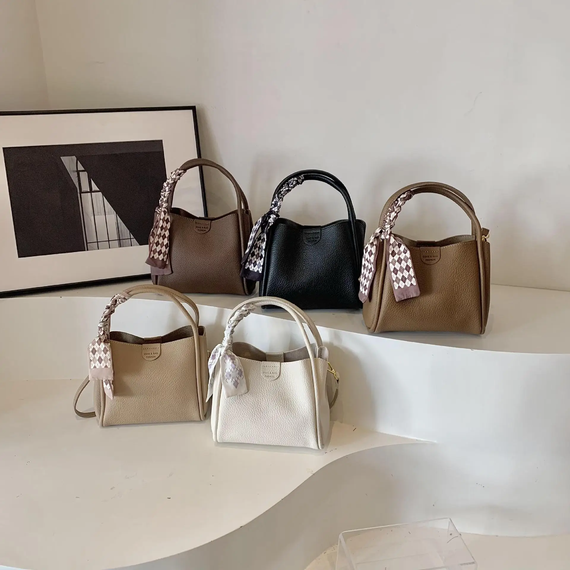 Brown Leather Shoulder Bag with Tassel for Women - Image 9