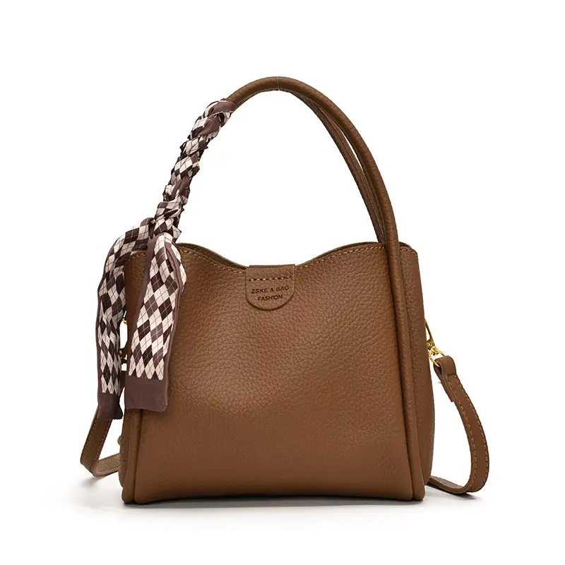 Brown Leather Shoulder Bag with Tassel for Women - Image 4