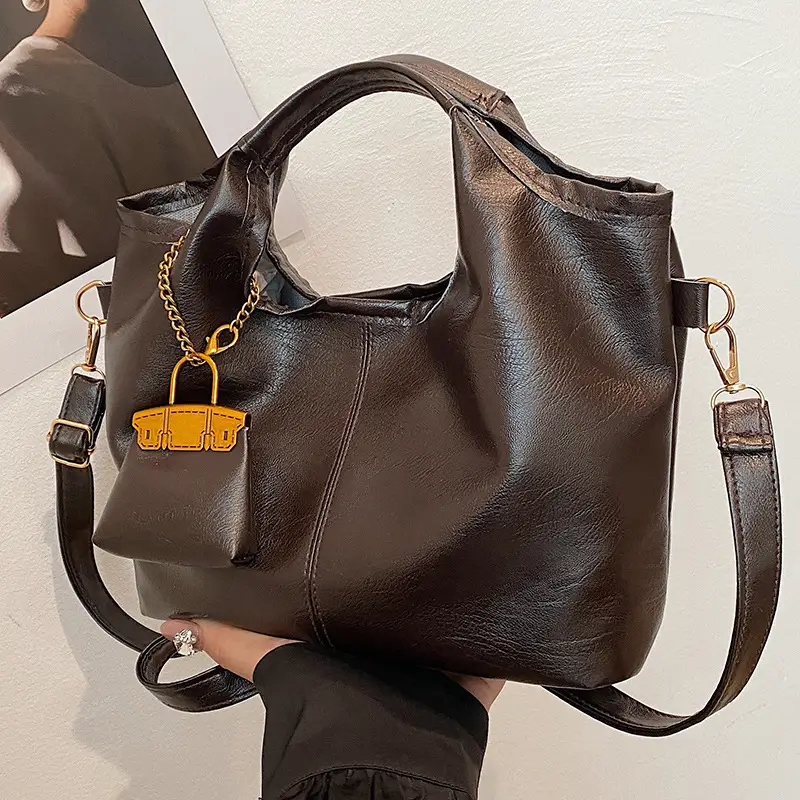 Women's Retro Leather Bucket Bag Brown 2024