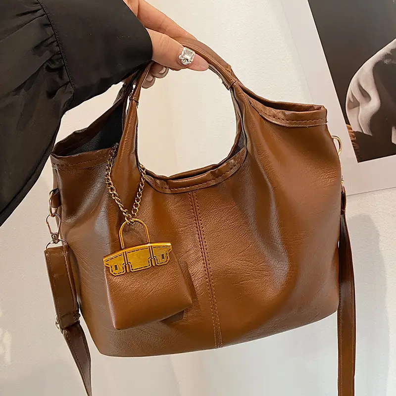 Women's Retro Leather Bucket Bag Brown 2024