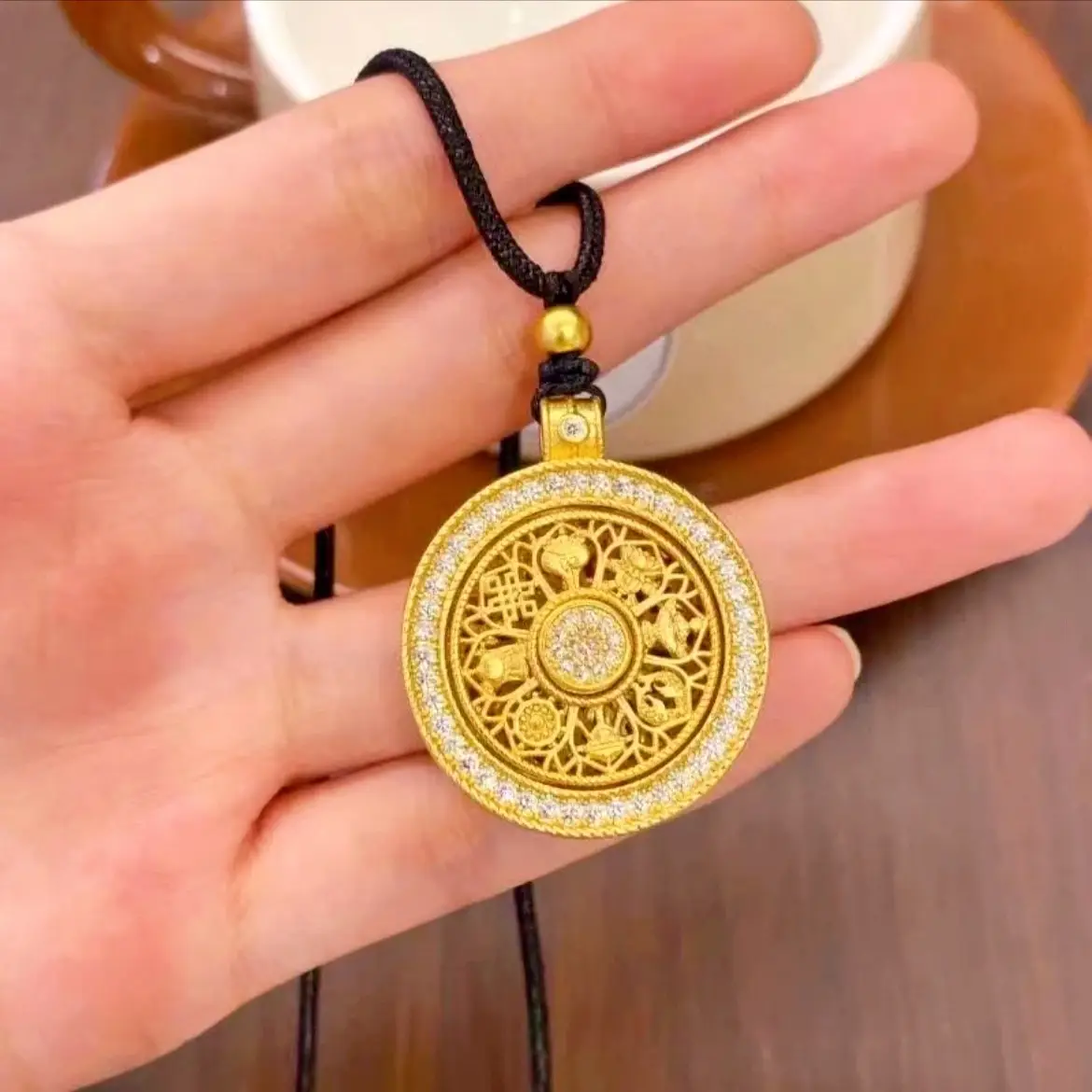Gold Eight Treasure Compass Pendant Necklace for Women - Image 6