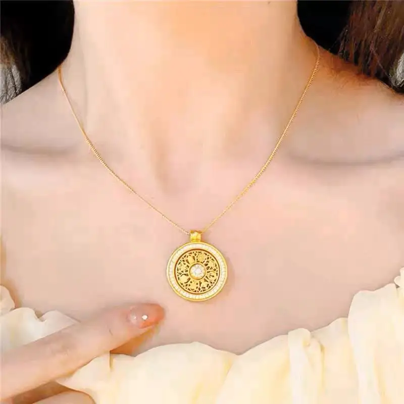 Gold Eight Treasure Compass Pendant Necklace for Women - Image 7