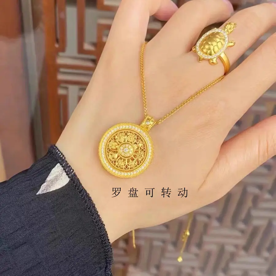 Gold Eight Treasure Compass Pendant Necklace for Women - Image 8