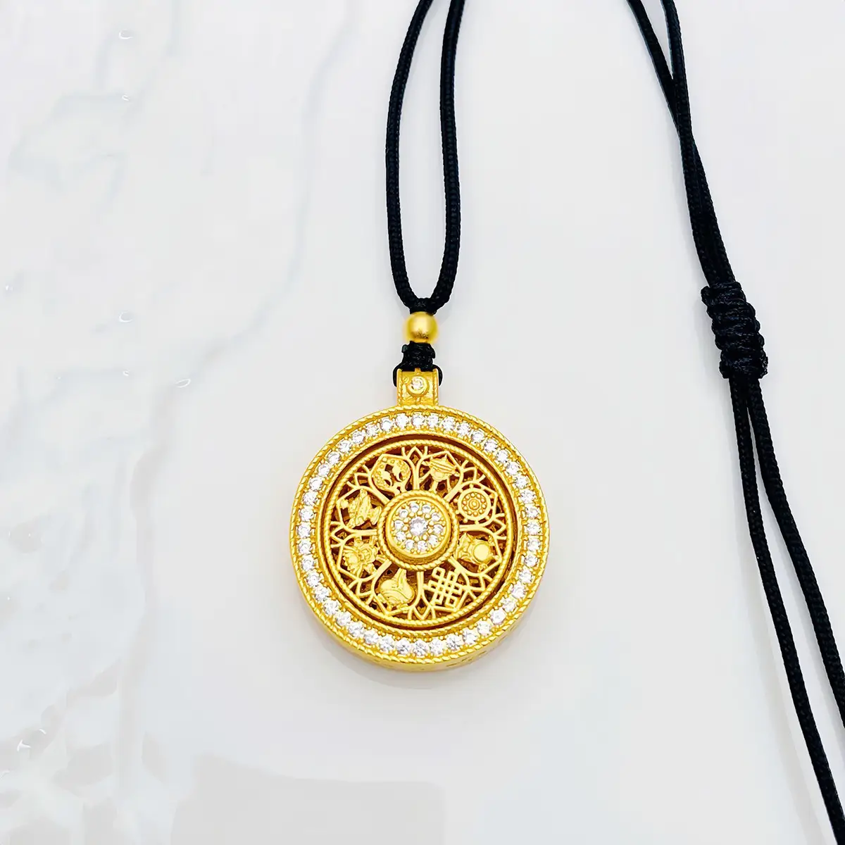 Gold Eight Treasure Compass Pendant Necklace for Women - Image 2
