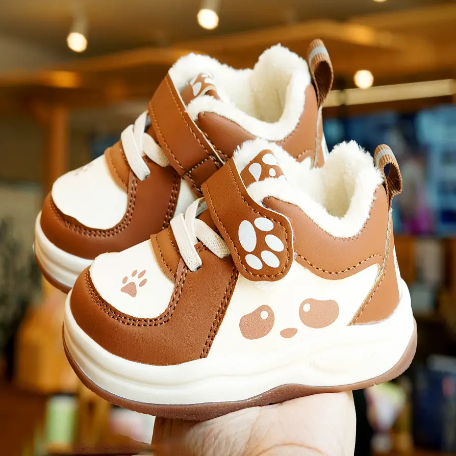 Toddler Winter Fleece Shoes Pink Cartoon 1-2Y