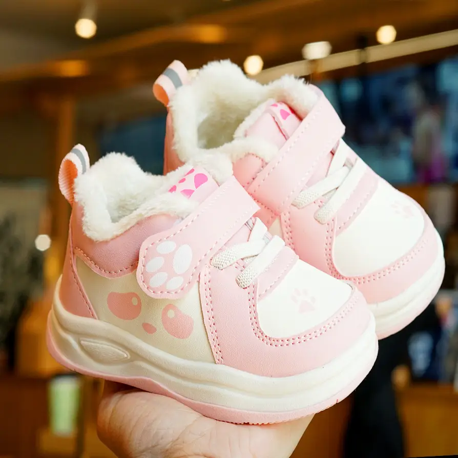 Toddler Winter Fleece Shoes Pink Cartoon 1-2Y