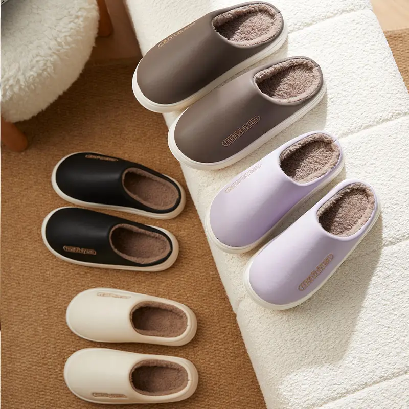 Waterproof Cotton Slippers Women's Winter Indoor Home Simple Warm fleece-lined Couple's Baotou Slippers Men's Thick Bottom Outer Wear - Image 7