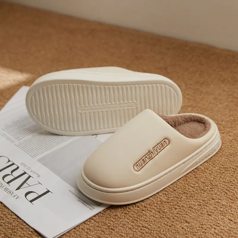 Waterproof Cotton Slippers Women's Winter Indoor Home Simple Warm fleece-lined Couple's Baotou Slippers Men's Thick Bottom Outer Wear - Image 8