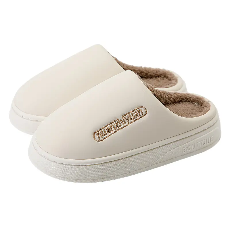 Waterproof Cotton Slippers Women's Winter Indoor Home Simple Warm fleece-lined Couple's Baotou Slippers Men's Thick Bottom Outer Wear - Image 9