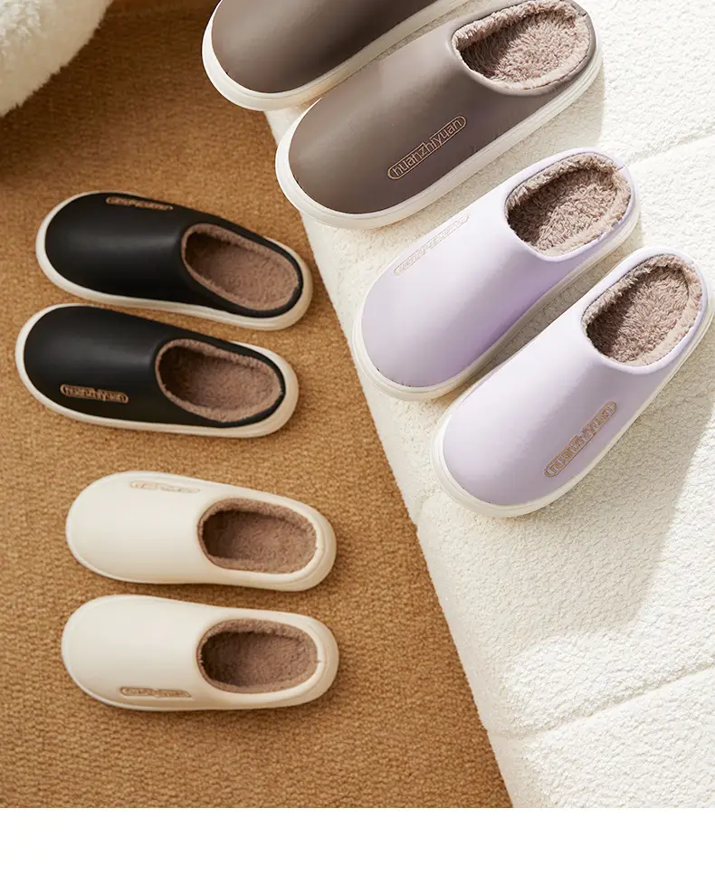 Waterproof Cotton Slippers Women's Winter Indoor Home Simple Warm fleece-lined Couple's Baotou Slippers Men's Thick Bottom Outer Wear — feature 14