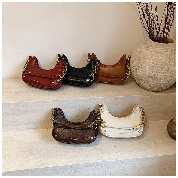 Women's Brown Croc Leather Chain Shoulder Bag — feature 1