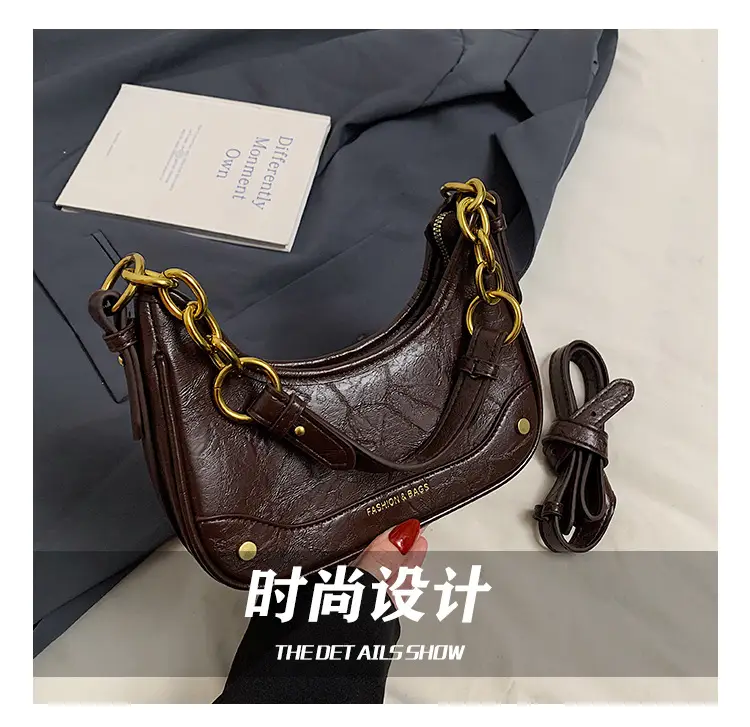 Women's Brown Croc Leather Chain Shoulder Bag — feature 12