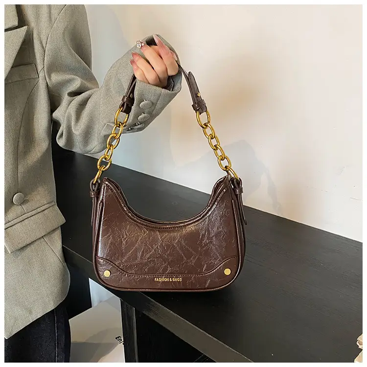 Women's Brown Croc Leather Chain Shoulder Bag — feature 13