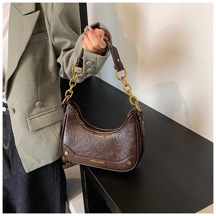 Women's Brown Croc Leather Chain Shoulder Bag — feature 14