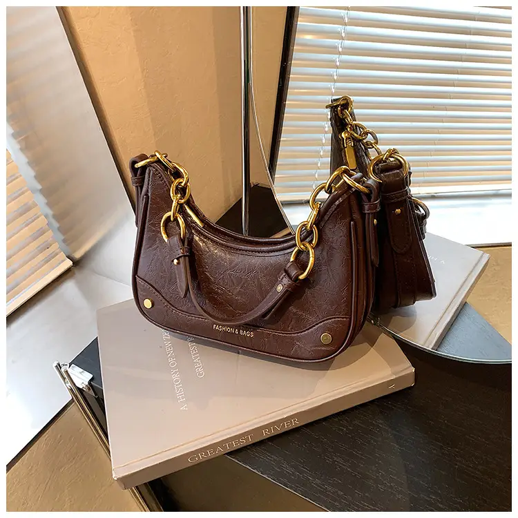 Women's Brown Croc Leather Chain Shoulder Bag — feature 18