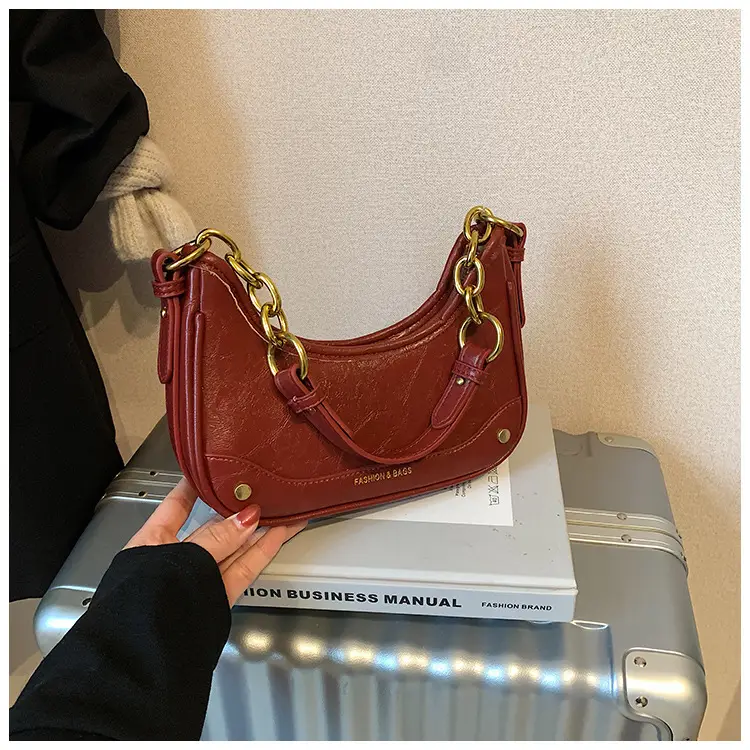 Women's Brown Croc Leather Chain Shoulder Bag — feature 19