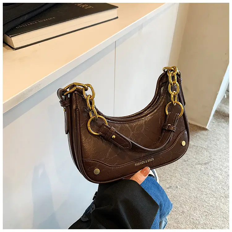 Women's Brown Croc Leather Chain Shoulder Bag — feature 20