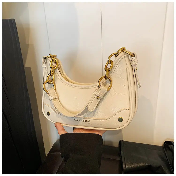 Women's Brown Croc Leather Chain Shoulder Bag — feature 21