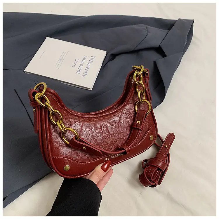 Women's Brown Croc Leather Chain Shoulder Bag — feature 22