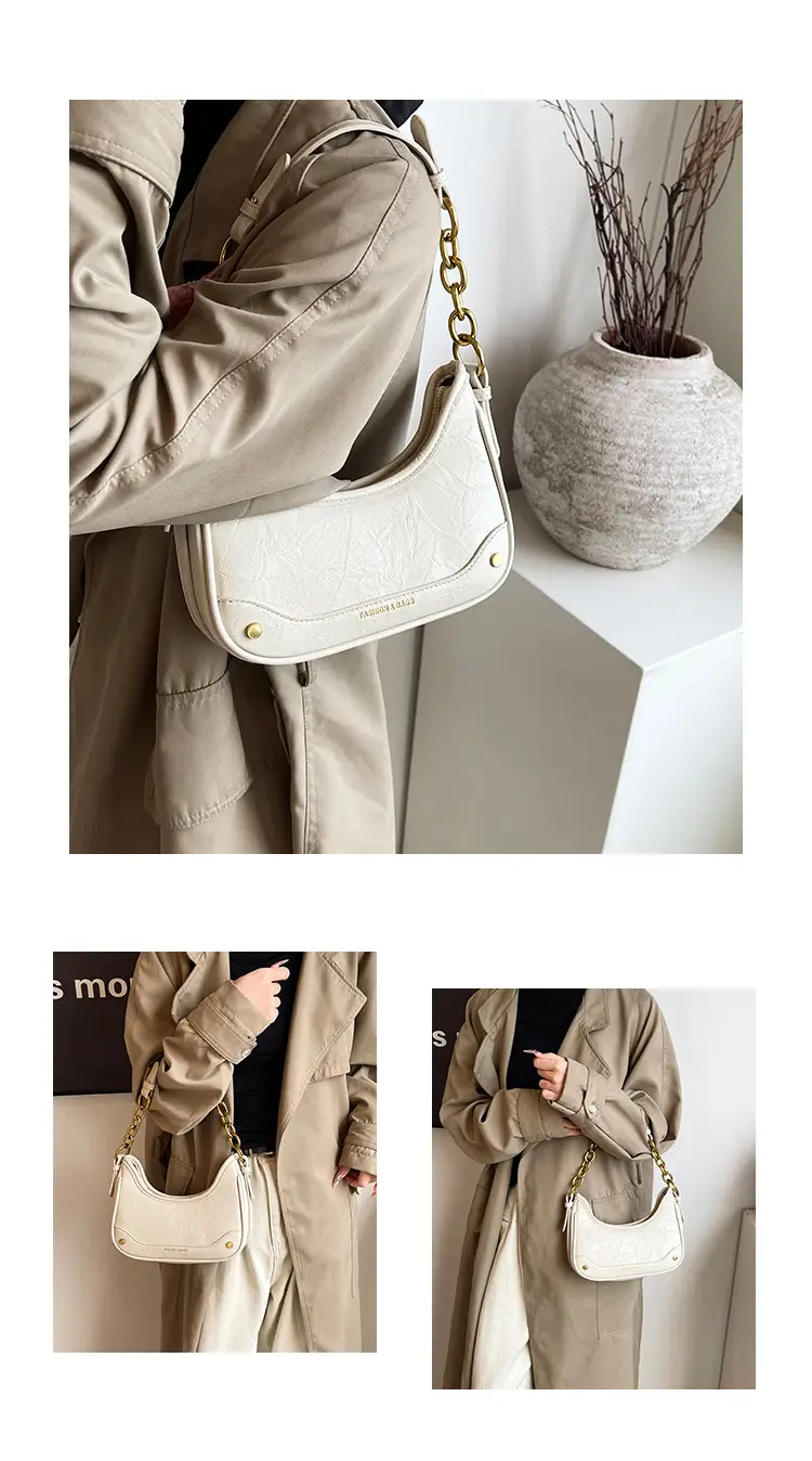 Women's Brown Croc Leather Chain Shoulder Bag — feature 5
