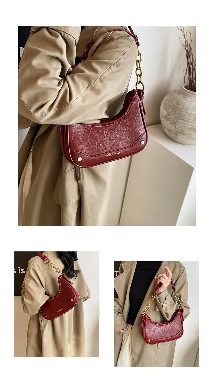 Women's Brown Croc Leather Chain Shoulder Bag — feature 6