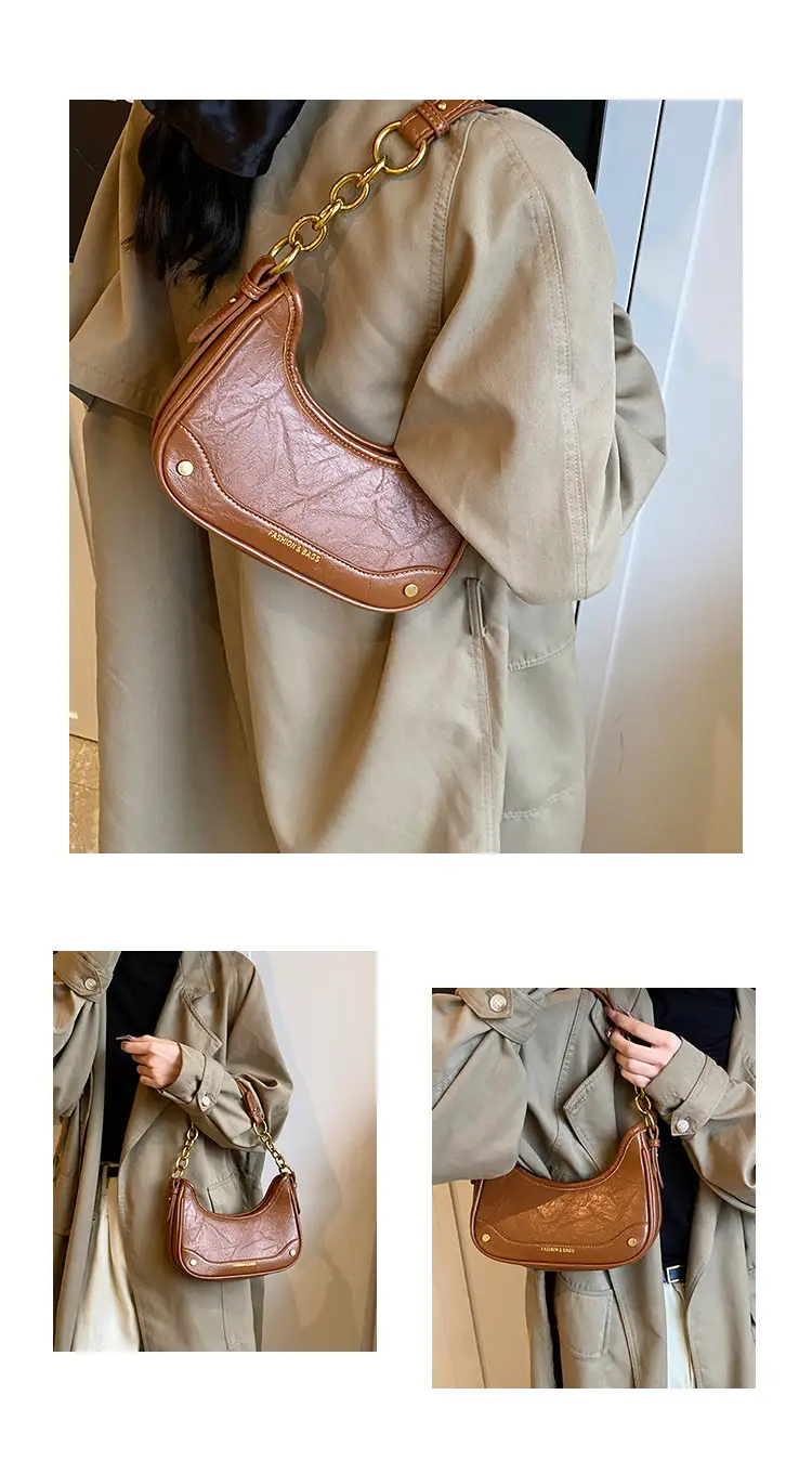 Women's Brown Croc Leather Chain Shoulder Bag — feature 7