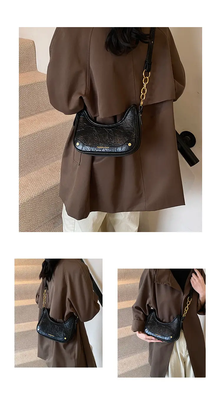 Women's Brown Croc Leather Chain Shoulder Bag — feature 8