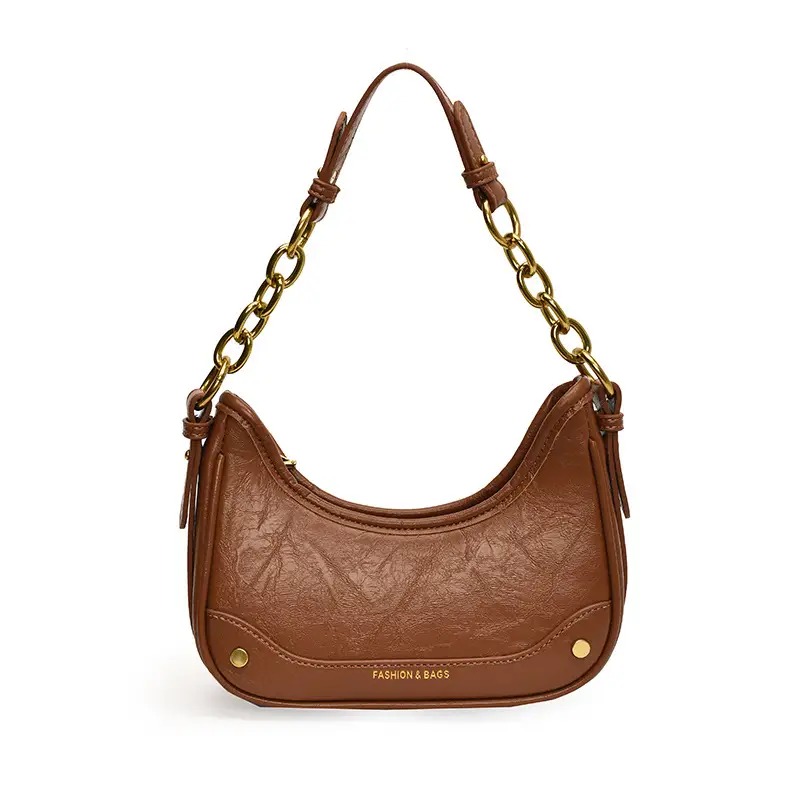 Women's Brown Croc Leather Chain Shoulder Bag - Image 2
