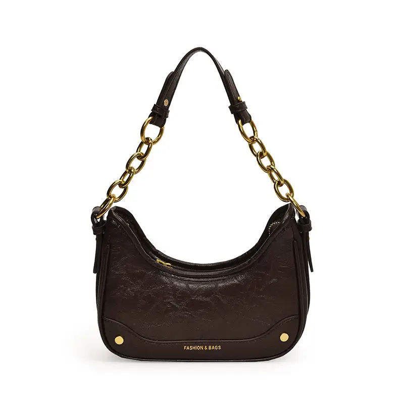 Women's Brown Croc Leather Chain Shoulder Bag - Image 3