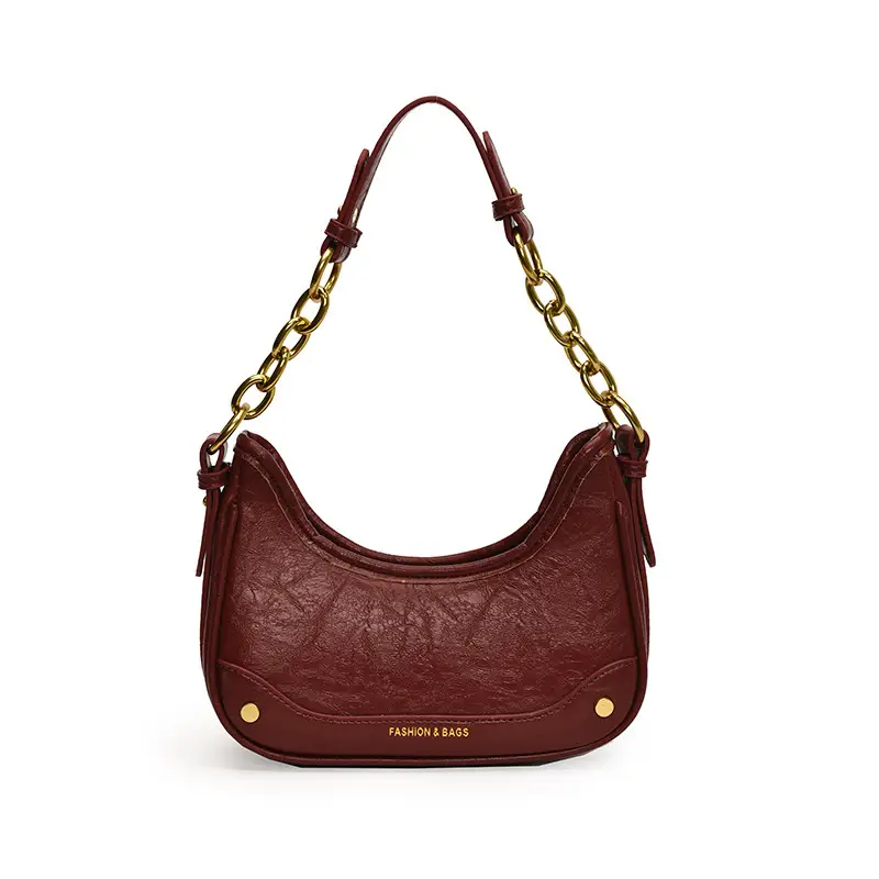 Women's Brown Croc Leather Chain Shoulder Bag - Image 4