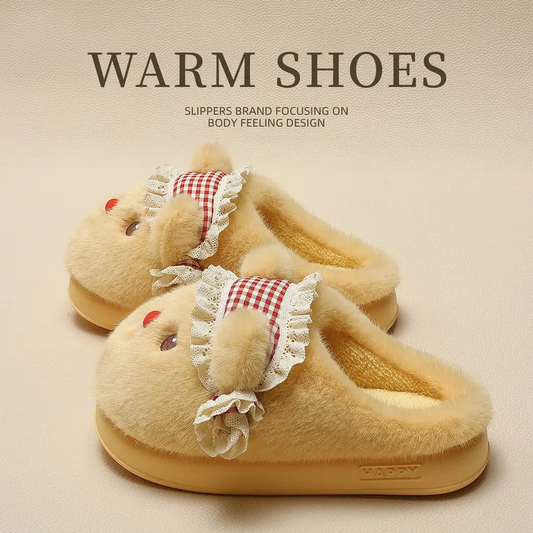 Soft and Cute Bear Cotton Slippers for Women, Autumn and Winter Thick-Soled Outdoor Wear, 2025 New Furry Slippers, Warm Cartoon Cotton Slippers - Image 4