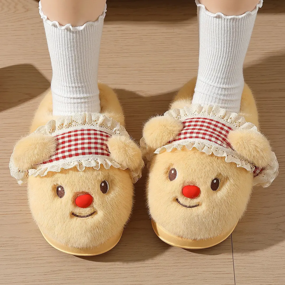 Soft and Cute Bear Cotton Slippers for Women, Autumn and Winter Thick-Soled Outdoor Wear, 2025 New Furry Slippers, Warm Cartoon Cotton Slippers - Image 5