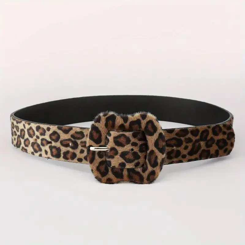 New Winter Women's Black Faux Fur Covert Top with Leopard Belt