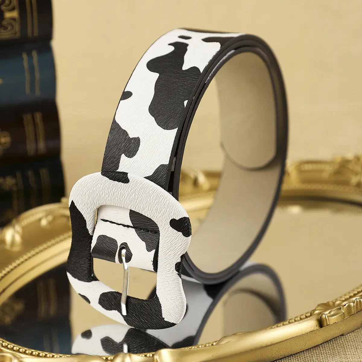 New Winter Women's Black Faux Fur Covert Top with Leopard Belt — feature 16