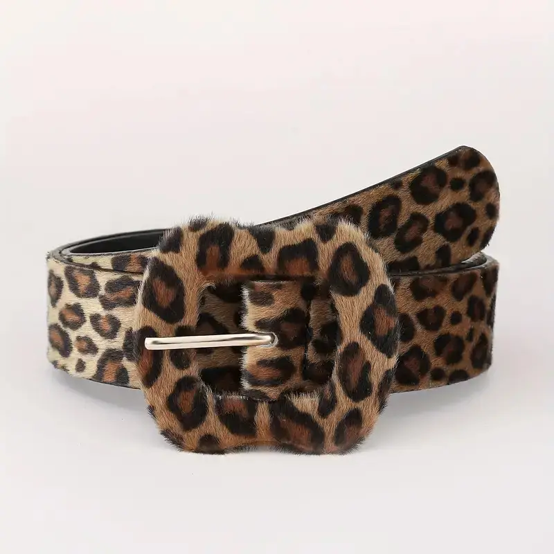 New Winter Women's Black Faux Fur Covert Top with Leopard Belt — feature 8