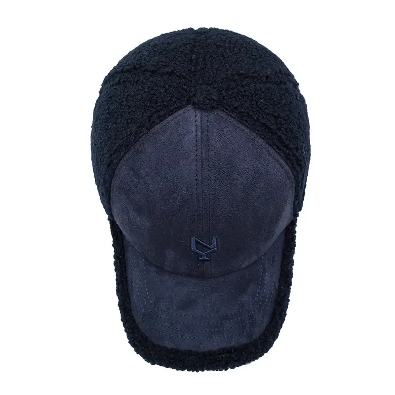 Men's Navy Teddy Velvet Baseball Cap Winter Warm - Image 10