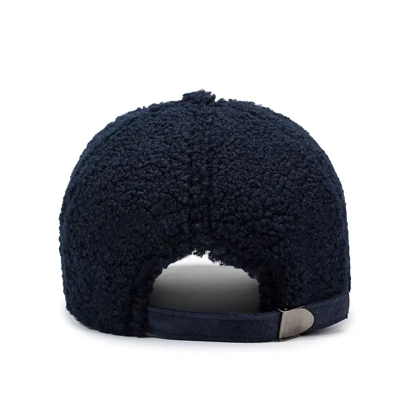 Men's Navy Teddy Velvet Baseball Cap Winter Warm - Image 11