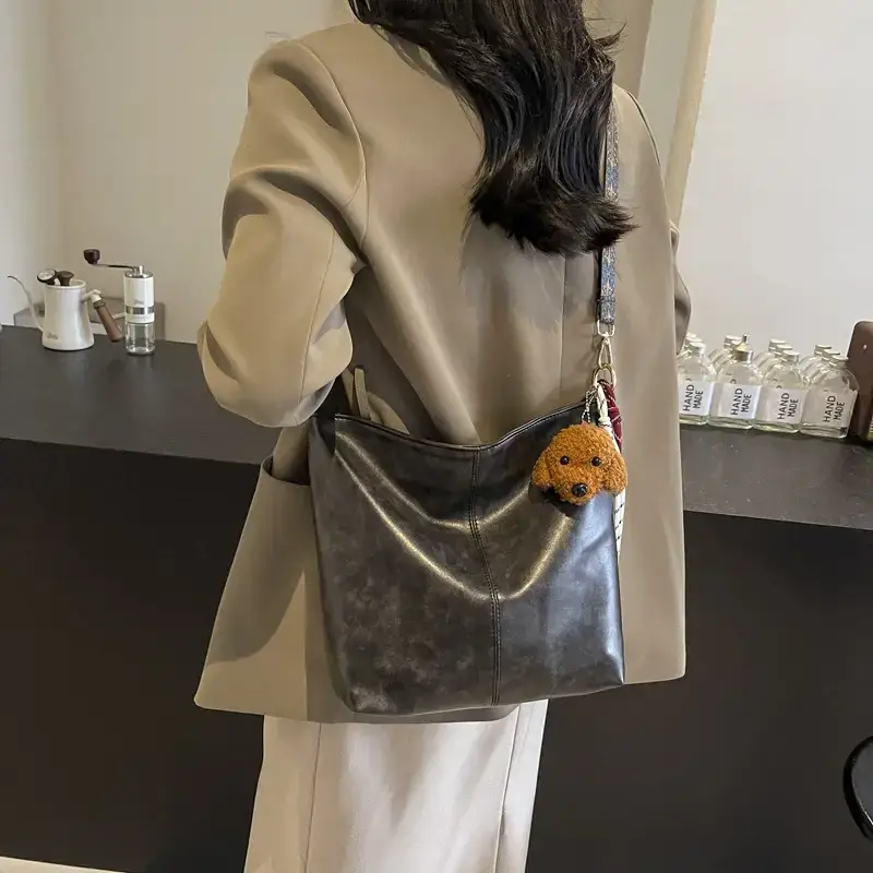 Women's Wax Leather Large Bag with Crossbody Strap - Image 8