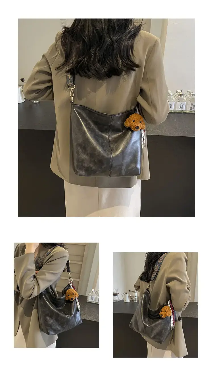 Women's Wax Leather Large Bag with Crossbody Strap — feature 10